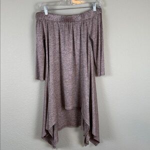 BKE Ribbed Metallic Mauve 3/4 Sleeve Off-Shoulder Women's Dress NWT Size Small